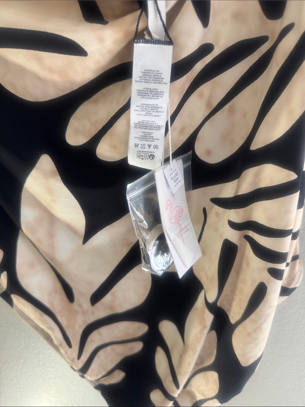 Black and Cream Leaf-Print One-Piece Swimsuit - Picture 5 of 7